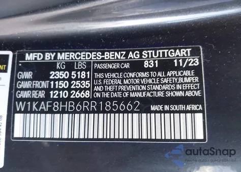 2024 Mercedes-Benz C 43 Amg из США, поврежденный, VIN W1KAF8HB6RR185662